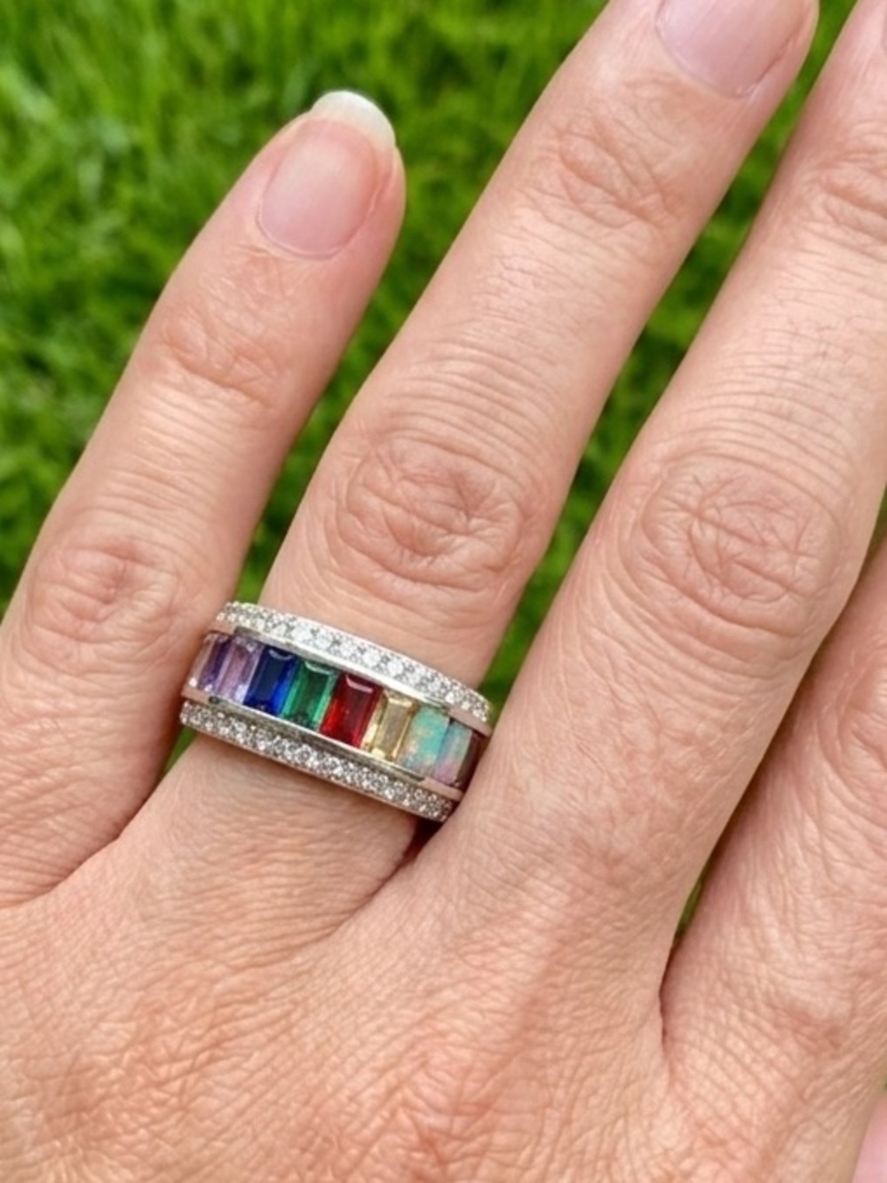 925 Sterling Silver Multi-Color C Z Band Ring Size 8.5